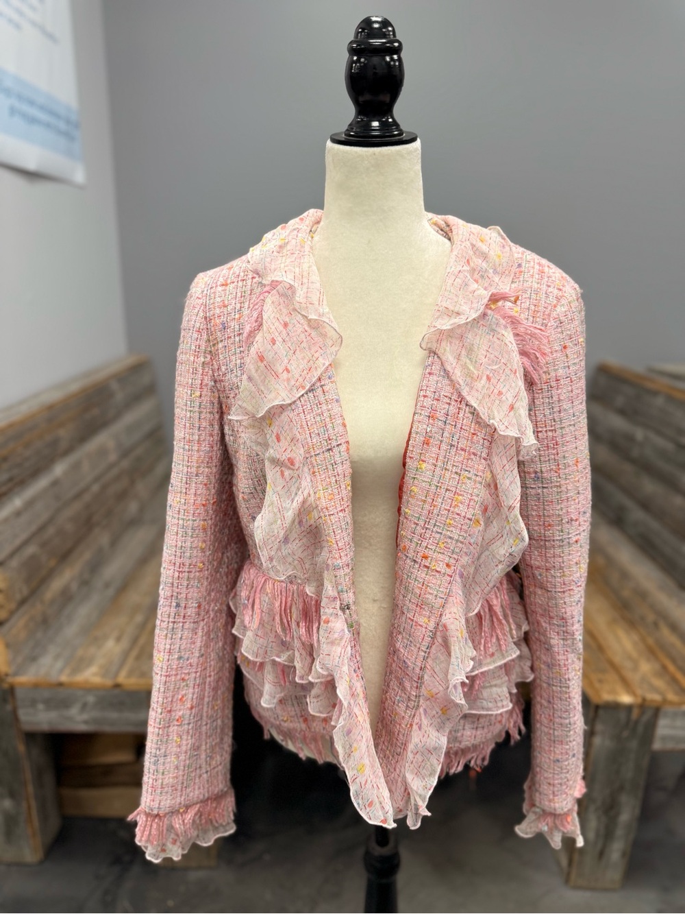 WD.NY Pink Ruffle Tweed Blazer